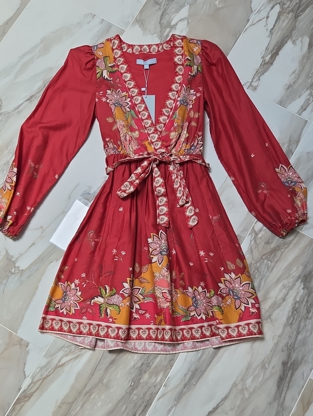ANTONIO MELANI Red Floral Tie-Waist Mini Dress